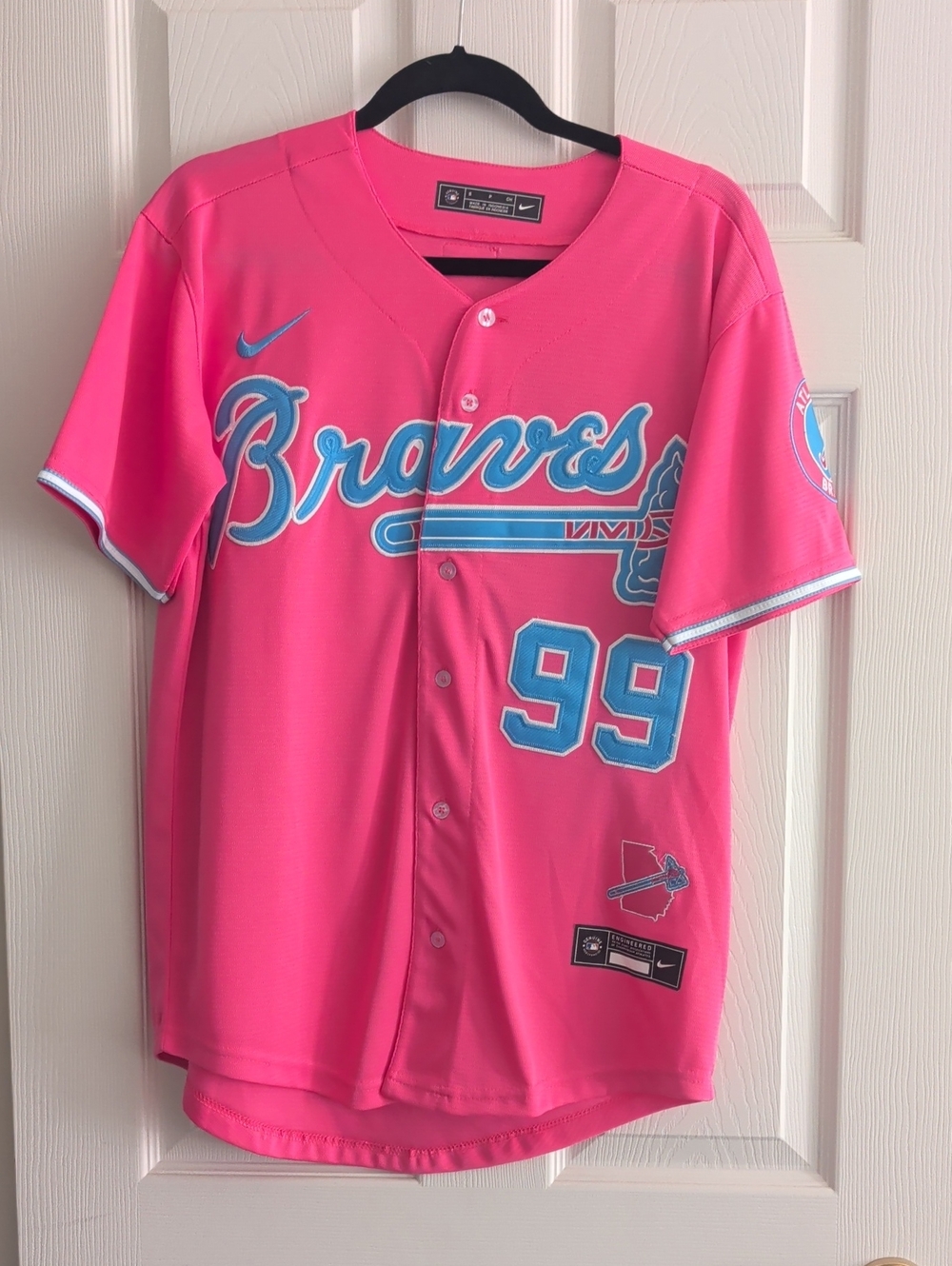 Nike Atlanta Braves Pink Replica Jersey Strider- #99
